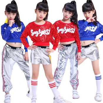 Songyuexia Детский джазовый танцевальный костюм для девочек открытый пупок детский сад блестки чирлидинг калорийный костюм представление