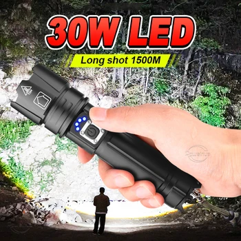 Мощные светодиодные фонари, USB Перезаряжаемый тактический фонарь 1500 М, Походный фонарь 18650, водонепроницаемый фонарик