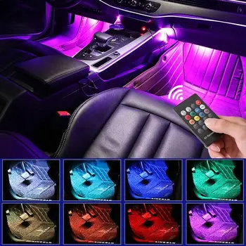 Неоновый 72 Светодиодный светильник для ног в салоне автомобиля с беспроводным пультом дистанционного управления музыкой USB, автоматические декоративные лампы RGB Atmosphere