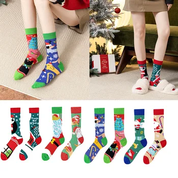 Осенне-зимние теплые рождественские хлопчатобумажные носки AB с милыми мультяшными носками для сна, домашний рождественский чулок с теплым полом